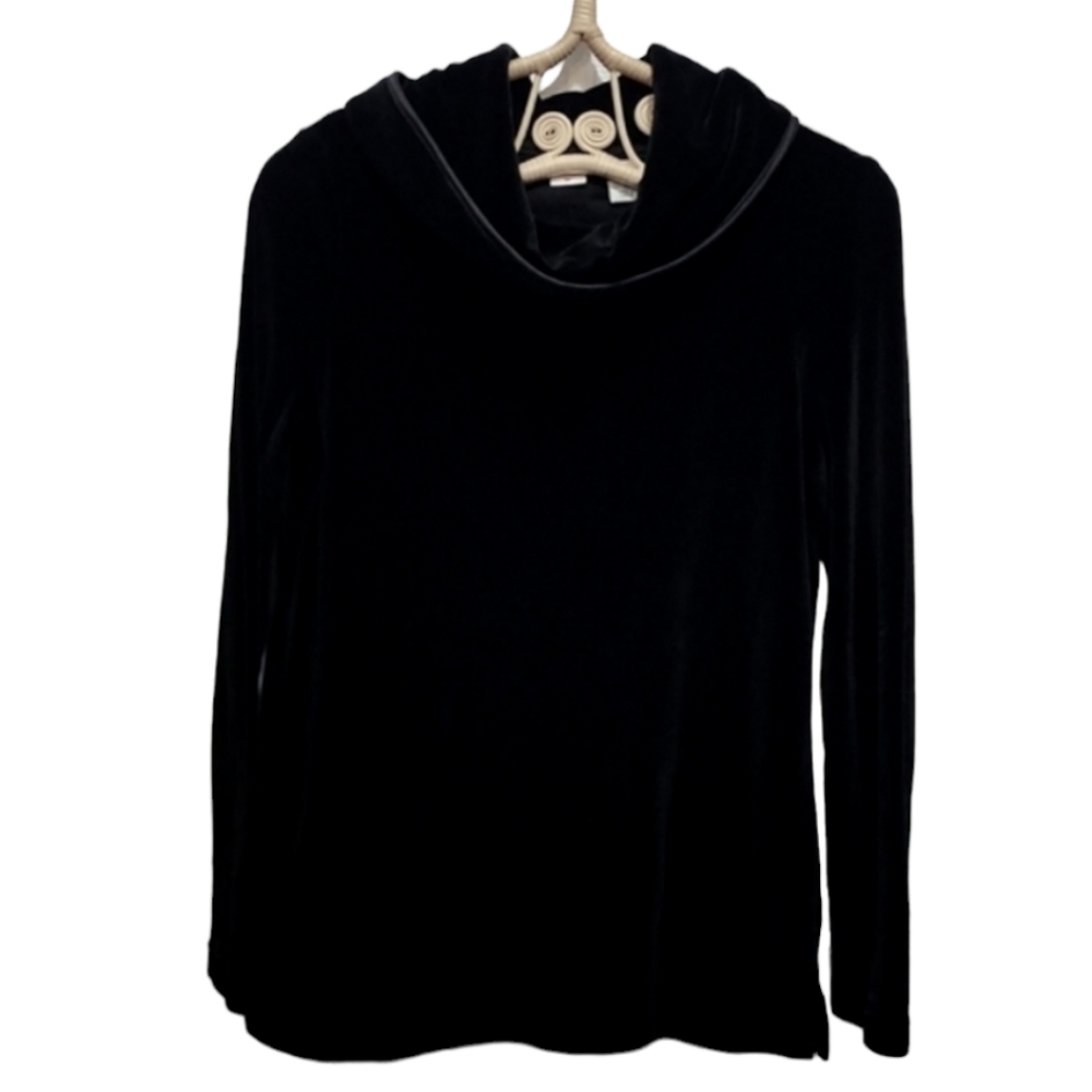 Real Clothes black velvet long-sleeved top cowl neck top size S